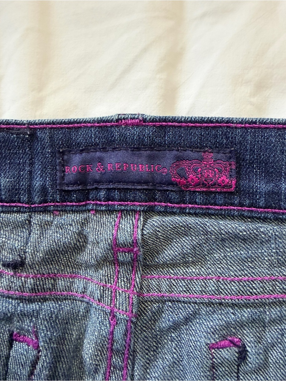 Rock & Republic Victoria Beckham Pink Crystal Crown Jeans - Picture 2 of 10
